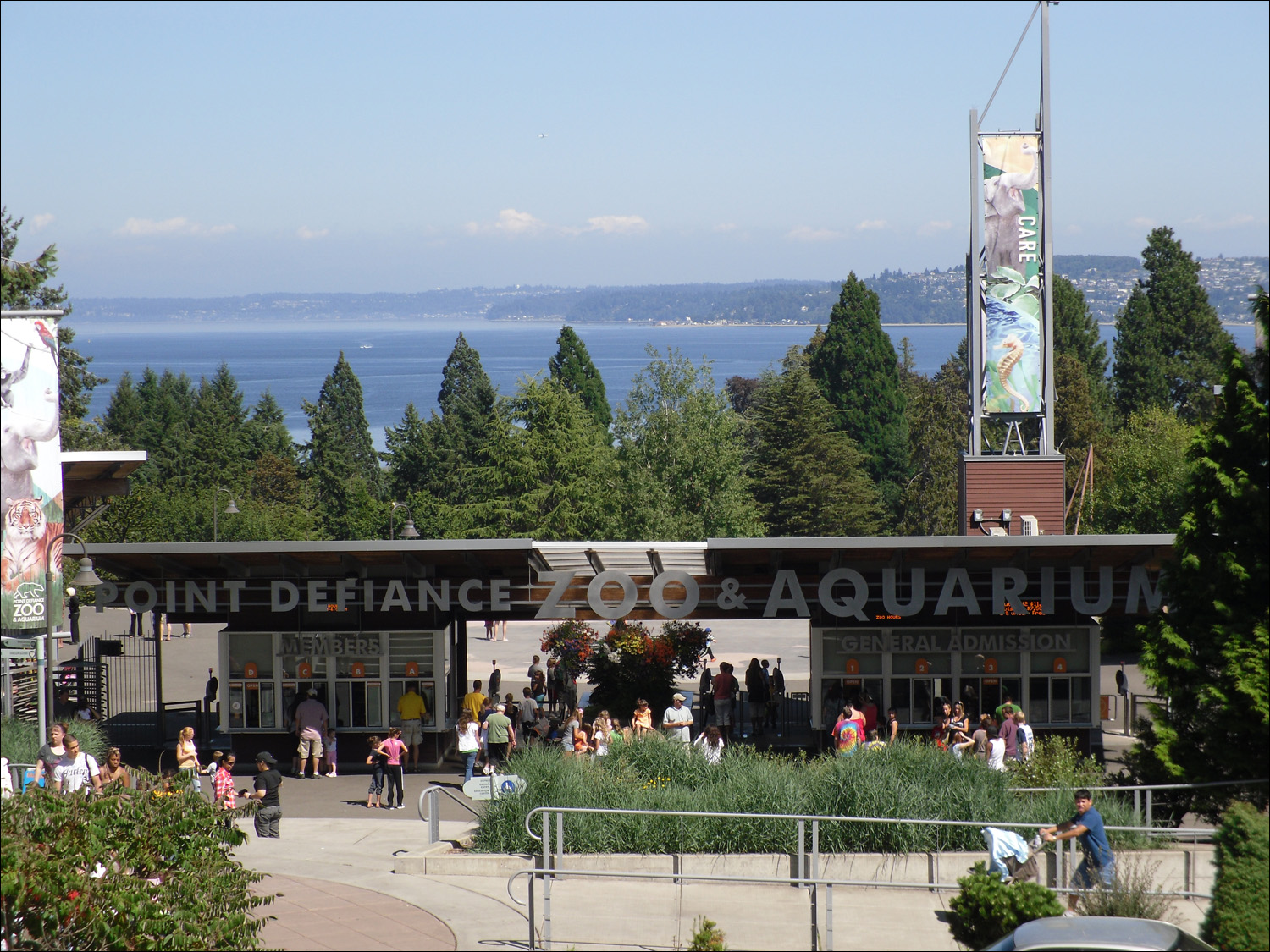 Tacoma, WA-Point Defiance Zoo & Aquarium-entry w/Puget Sound in background